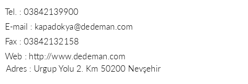 Dedeman Kapadokya Hotel & Convention Center telefon numaralar, faks, e-mail, posta adresi ve iletiim bilgileri
